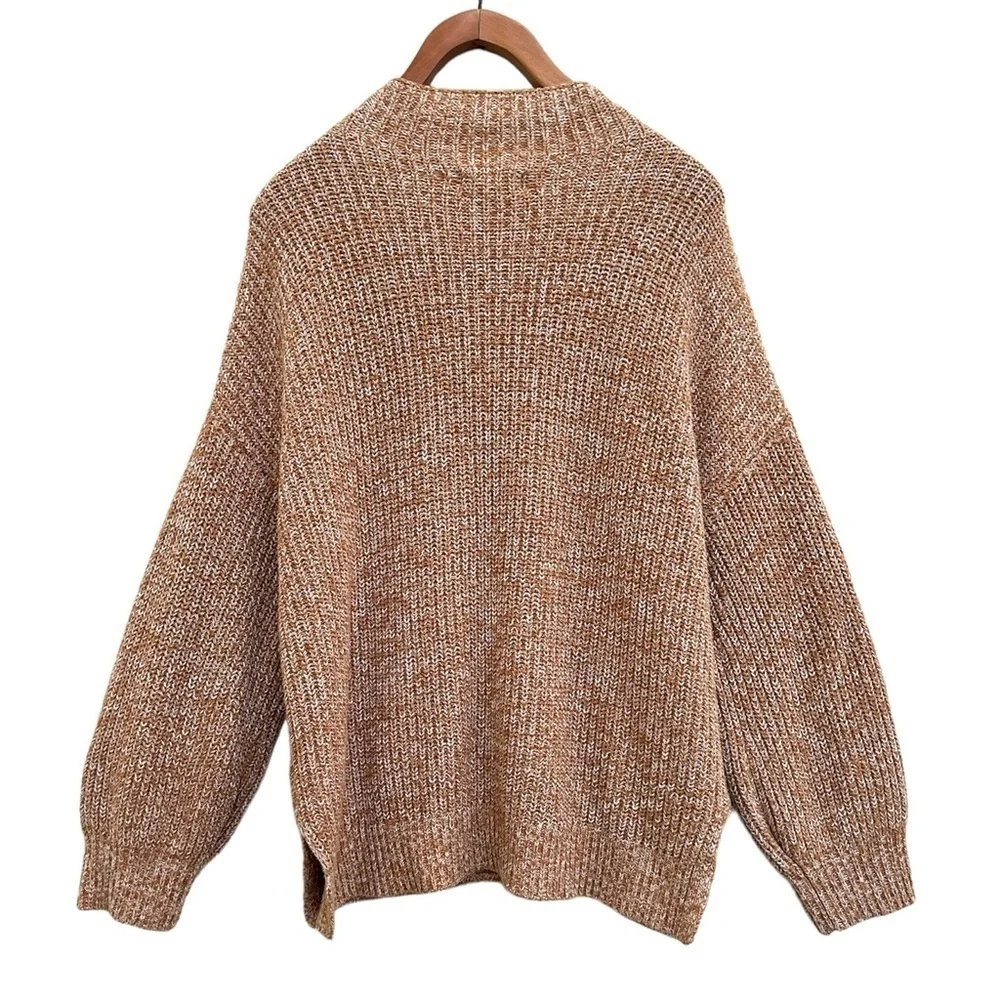 Cupcakes & Cashmere Mock Neck Marled Knit Brown Neutral Sweater, Size Large